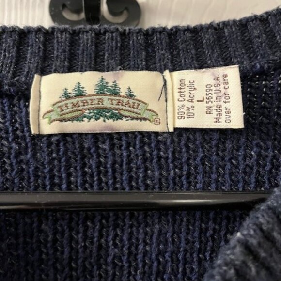 Mens Large Timber Trails Vintage Navy & Tan Sweater 90s - Picture 7 of 11